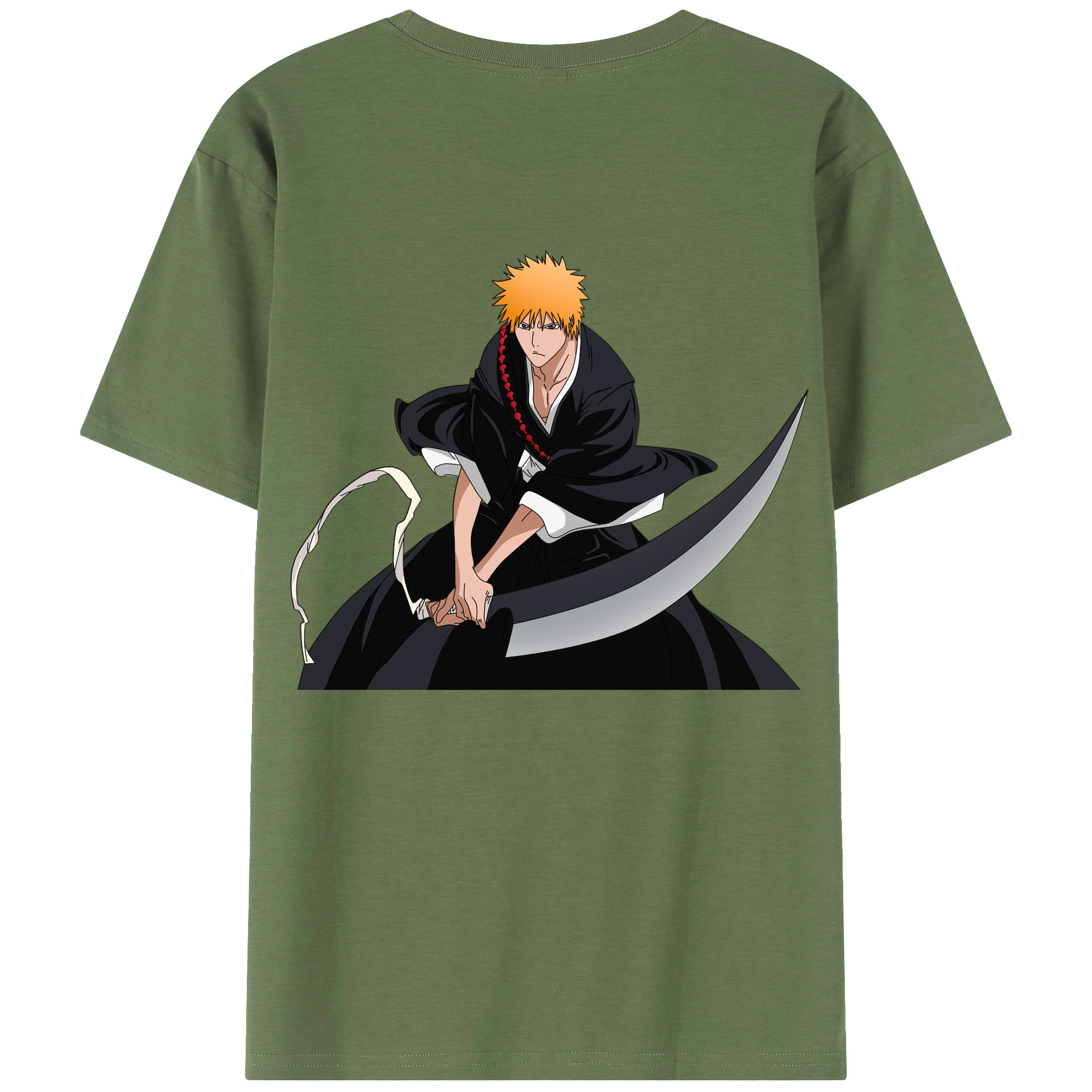 （画像用） ブリーチ 黒崎一護（くろさき いちご）BLEACH Kurosaki Ichigo 綿100％ メンズ半袖Tシャツ（バックプリント） 通気性